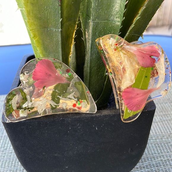 XMAS Handmade Pressed Flower Holiday Claw Hair Clip Mound Top - Picture 5 of 9